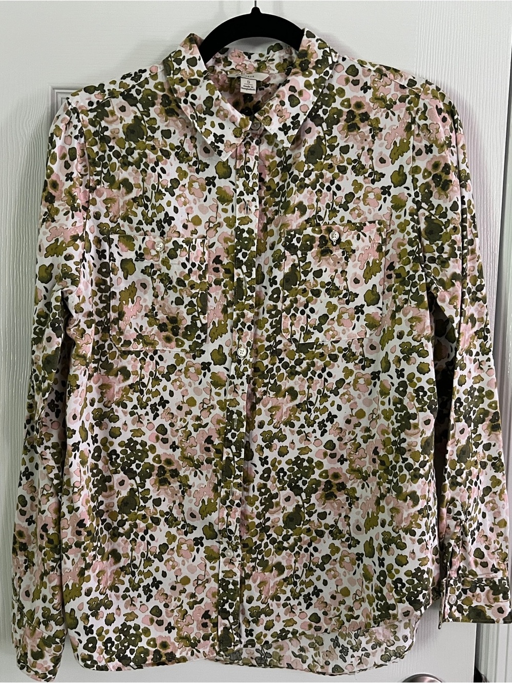 Floral Button-Front Blouse in Pink & Olive - Brand Unknown